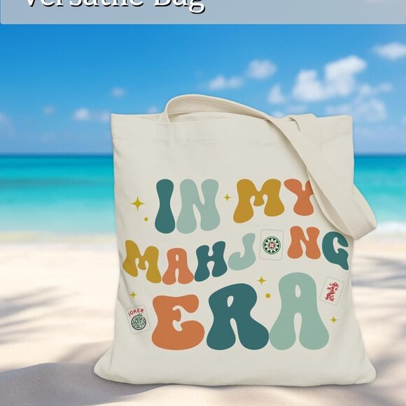Mahjong Tote Bag Canvas Spacious Stylish Gift for Women Girls - Picture 5 of 7